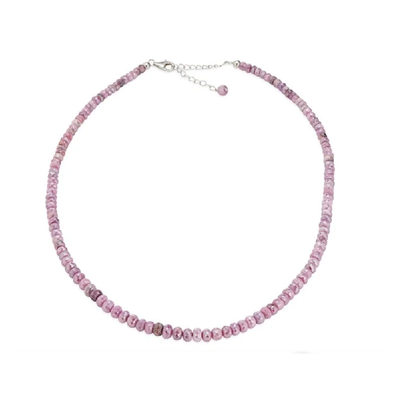 minimalistic silver necklace-Sterling Silver 18" Pink Sapphire Beaded Necklace