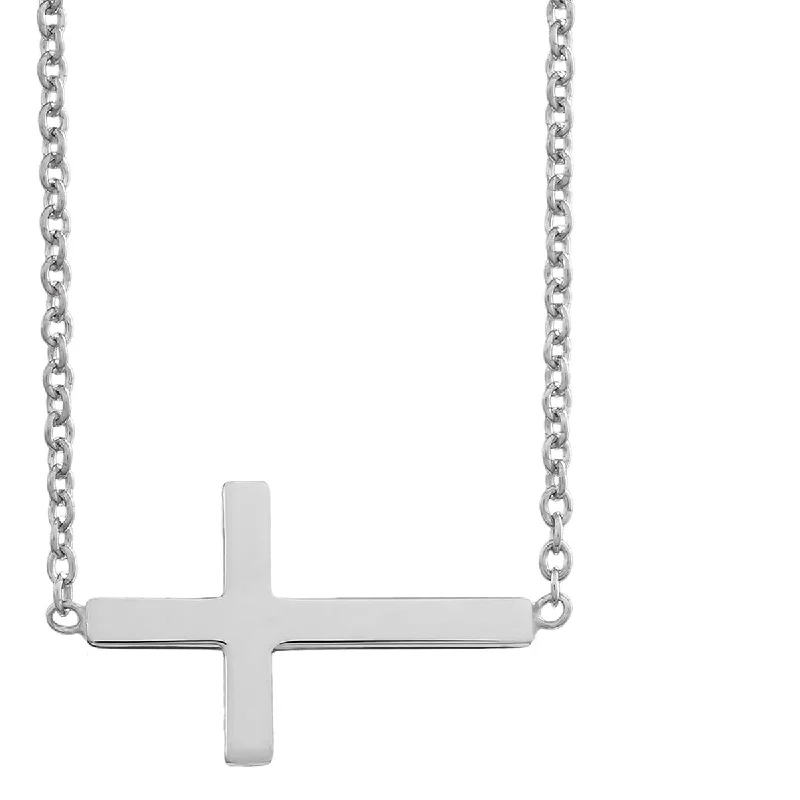 handmade custom pendant necklace-Sterling Silver 18-inch Cross Sideway Pendant