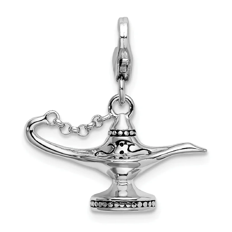 custom initials necklace for men-Sterling Silver 33X22MM Magic Lamp Charm