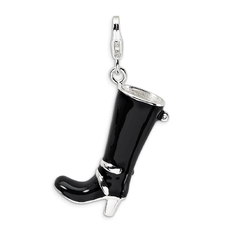 gemstone charm pendant necklace-Sterling Silver 44X22MM Black Boot Charm