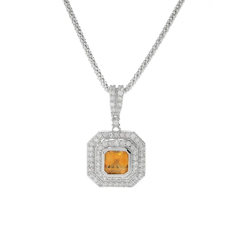 simple gold heart necklace-Sterling Silver Citrine & White Zircon Halo Pendant w/ 18" Chain