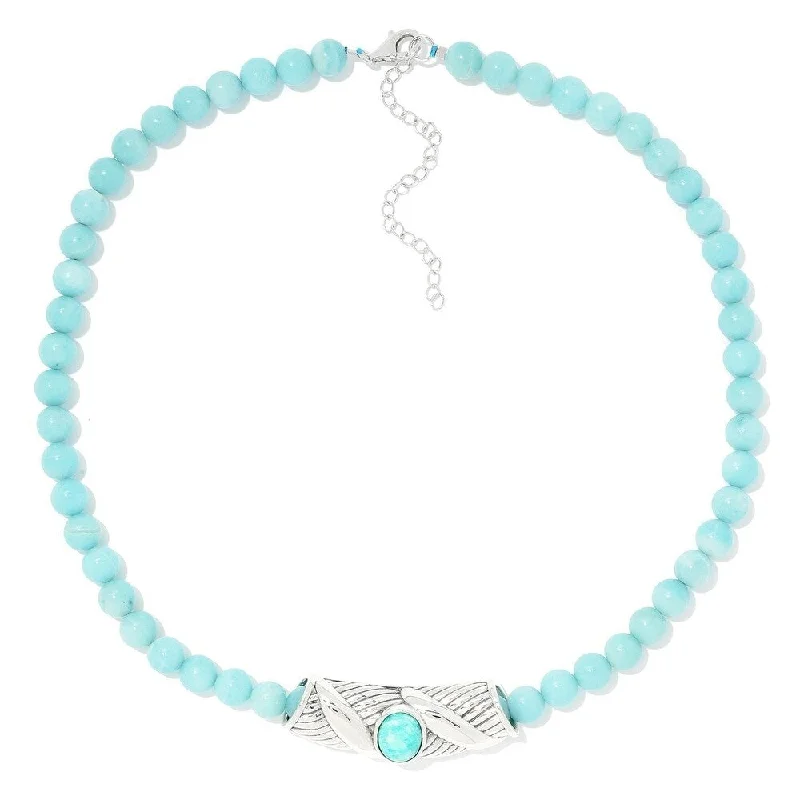 personalized letter necklace for women-Sterling Silver Oval Amazonite Slide Pendant & 18" Bead Necklace