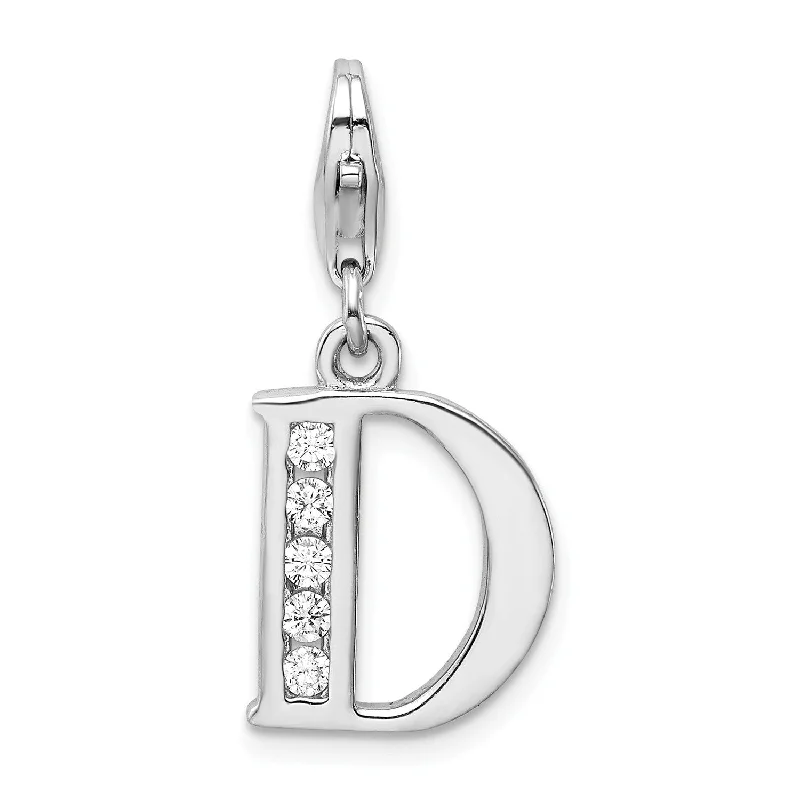 women’s pendant necklace with initials-Sterling Silver RH CZ Letter D w/Lobster Clasp Charm