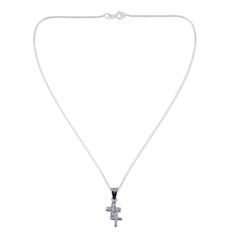 personalized gemstone pendant necklace-Sterling Silver 'To Each a Cross' Necklace - 7'6" x 9'6" - 7'6" x 9'6"