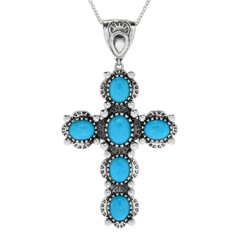 custom couple’s silver necklace-Sterling Silver Turquoise Cross Enhancer Pendant w/ 18" Cable Chain