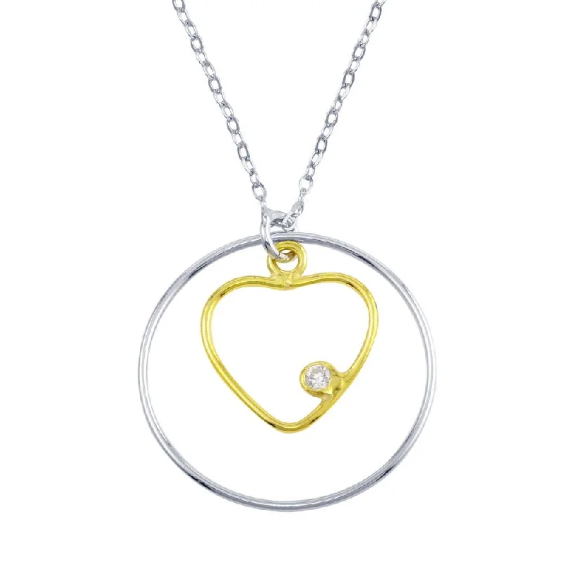 handmade charm pendant necklace-Two-Tone 925 Sterling Silver Open Heart And Circle Necklace - SOP00102