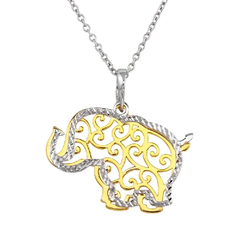 simple gemstone chain necklace-Two-Tone 925 Sterling Silver Rhodium and Gold Plated Elephant Necklace - SOP00015