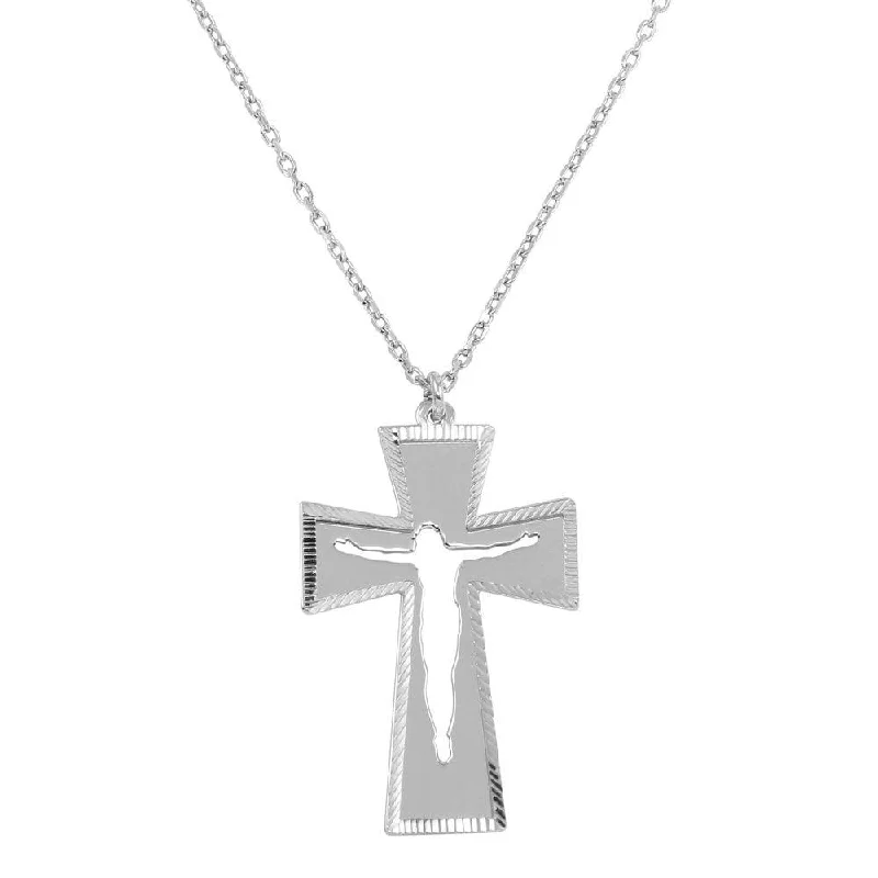 trendy boho necklace for women-High Polished 925 Sterling Silver Double Cross Pendant Necklace - SOP00047