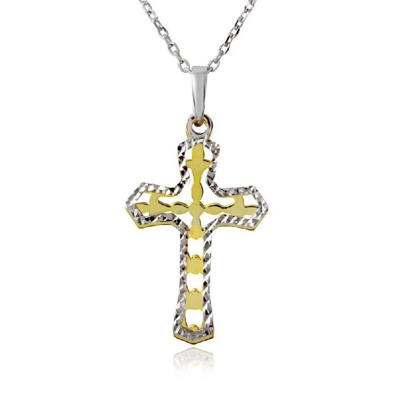 gemstone charm pendant necklace-Gold and Rhodium Plated 925 Sterling Silver Double Cross Necklace - SOP00002