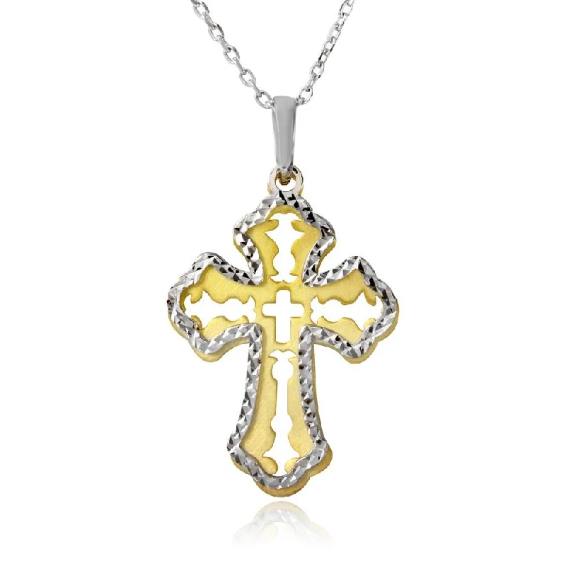 custom initials necklace for men-Gold and Rhodium Plated 925 Sterling Silver Double Cross Necklace - SOP00004