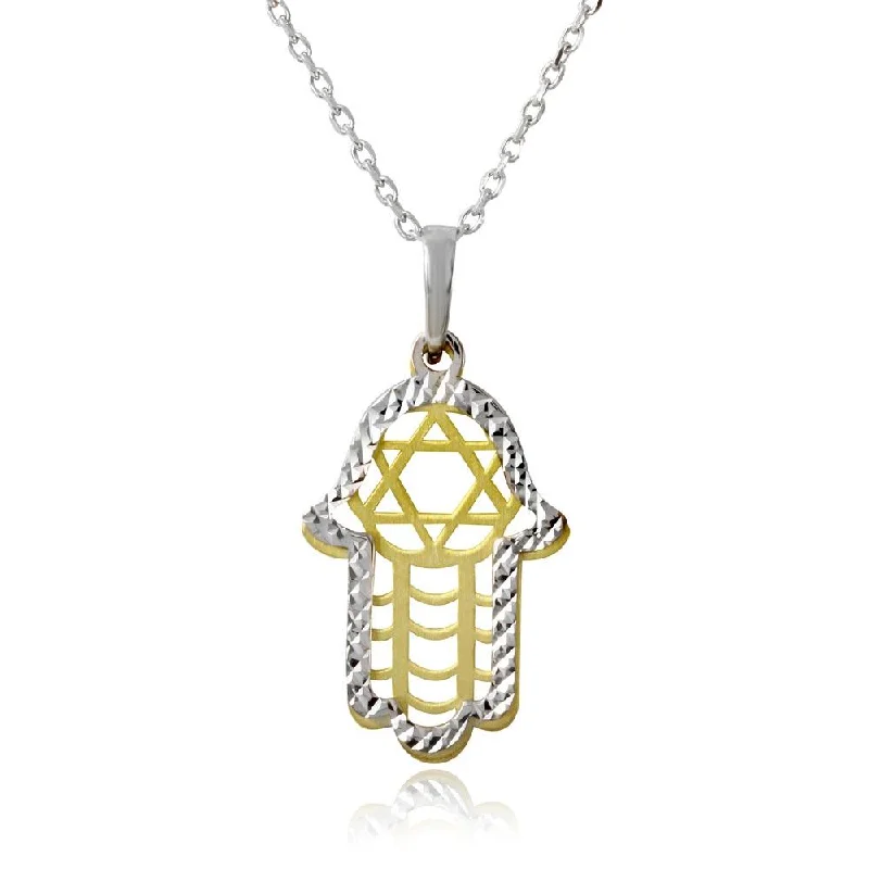 engraved name necklace for mom-Gold and Rhodium Plated 925 Sterling Silver Hamsa with Star of David Symbol Necklace - SOP00005