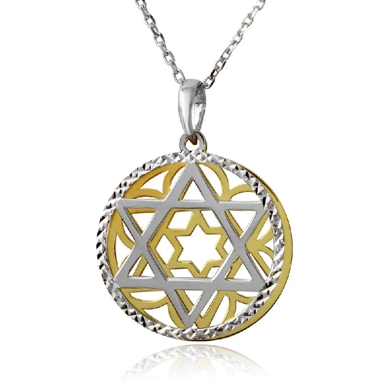 boho style pendant necklace-Gold and Rhodium Plated 925 Sterling Silver Star of David Medallion Necklace - SOP00009