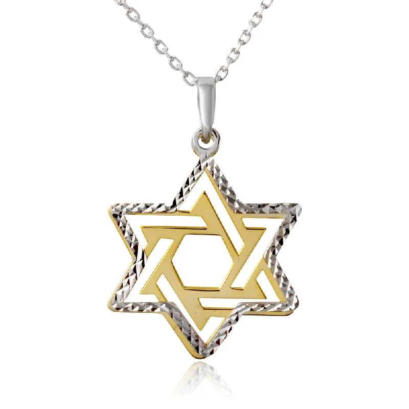 layered gold choker necklace-Gold and Rhodium Plated 925 Sterling Silver Star of David Necklace - SOP00007