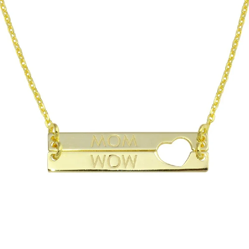 statement heart necklace-Gold Plated 925 Sterling Silver Bar Open Heart MOM Necklace - SOP00113