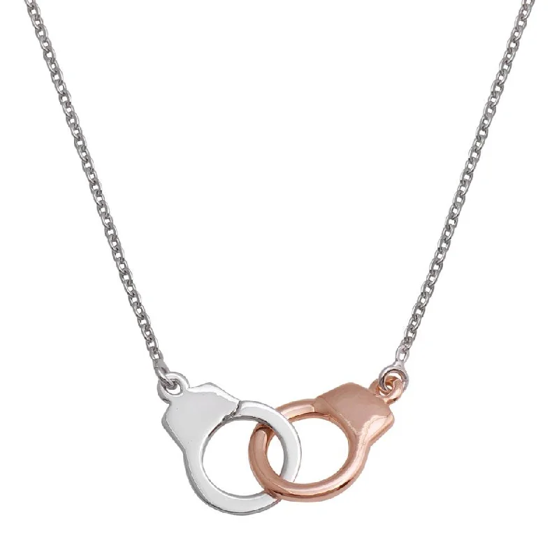 custom engraved necklace for dad-Rhodium Plated 925 Sterling Silver and Rose Gold Plated Handcuff Pendant Necklace - SOP00085