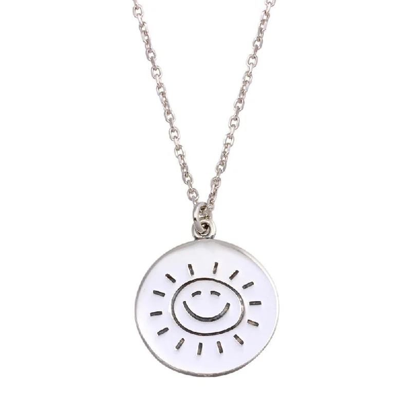 personalized pendant for mom-Rhodium Plated 925 Sterling Silver Disc Sun Word Necklace - SOP00130