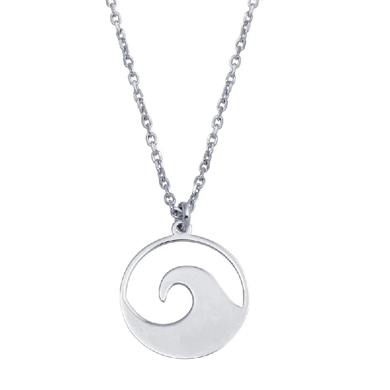 personalized couple’s heart necklace-Rhodium Plated 925 Sterling Silver Disc Wave Design Necklace - SOP00117