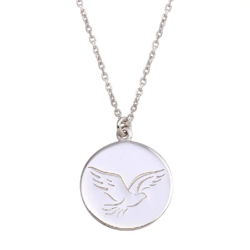 silver letter pendant necklace-Rhodium Plated 925 Sterling Silver Disc With Dove Words Necklace - SOP00129