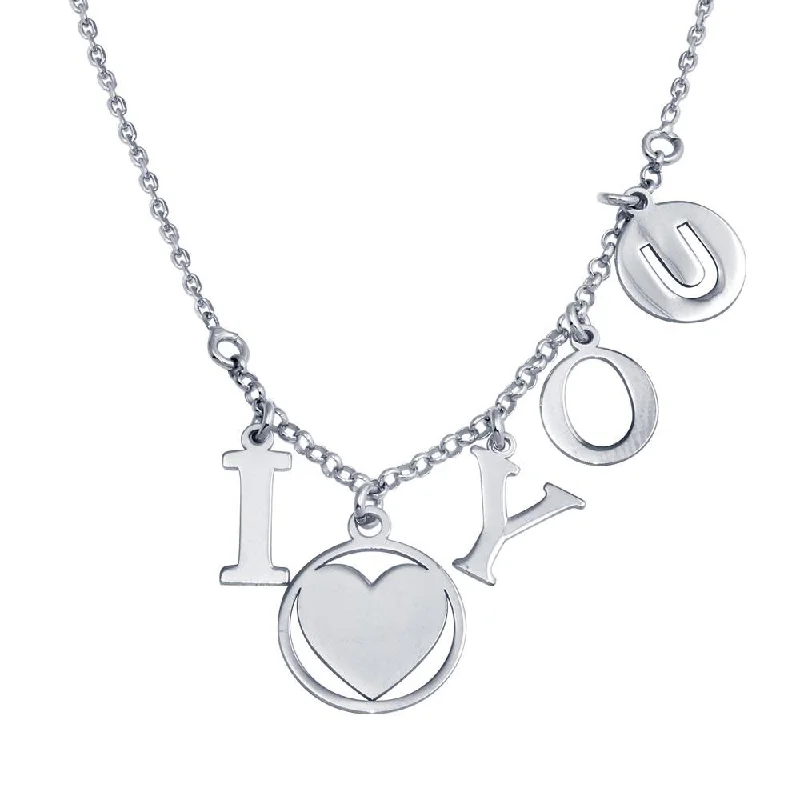 vintage gold pendant necklace for women-Rhodium Plated 925 Sterling Silver I Heart You Charm Necklace - SOP00118