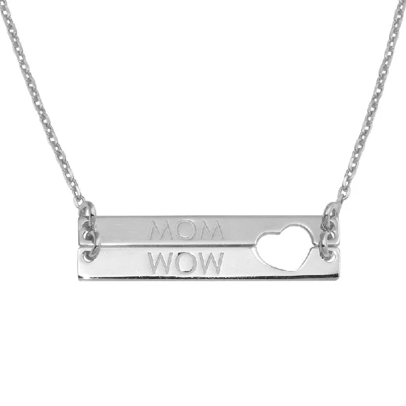 crystal pendant chain necklace-Rhodium Plated 925 Sterling Silver Bar Open Heart MOM Necklace - SOP00115