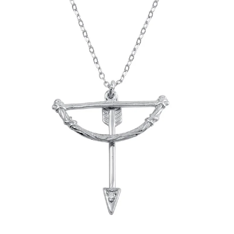 heart-shaped crystal pendant necklace-Rhodium Plated 925 Sterling Silver Bow and Arrow Charm Necklace - SOP00106