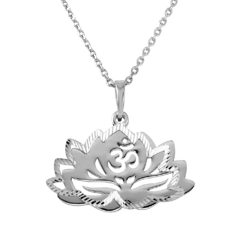 personalized pendant necklace with name-Rhodium Plated 925 Sterling Silver Chakra Lotus Flower Pendant Necklace - SOP00059