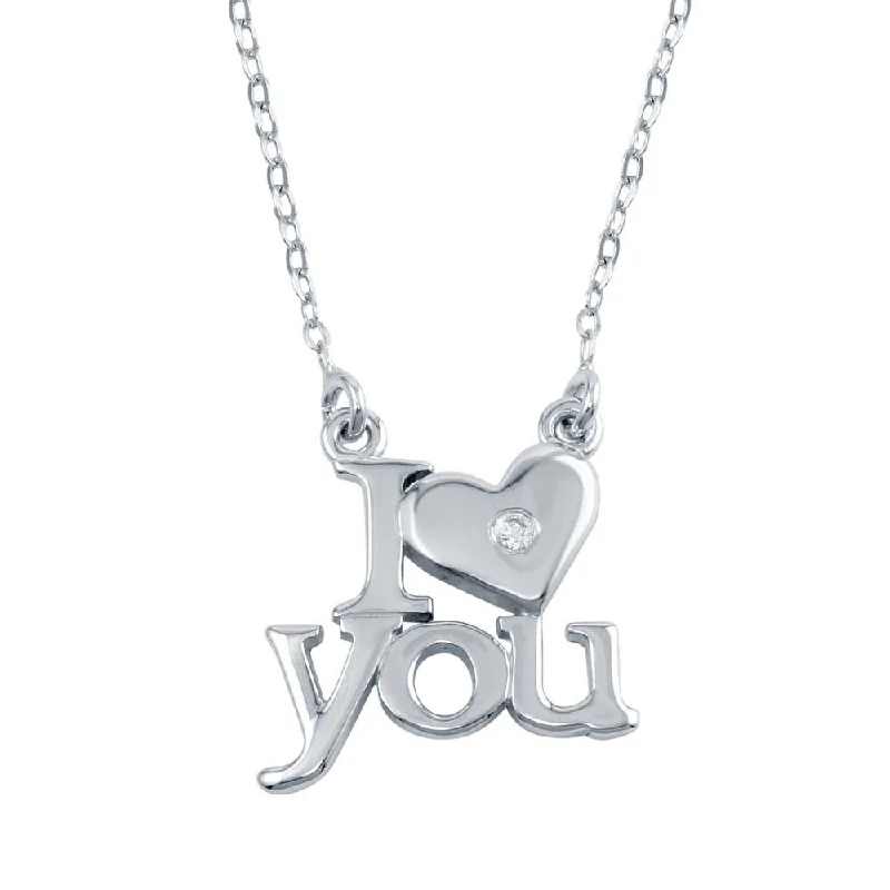 simple initial pendant necklace for men-Rhodium Plated 925 Sterling Silver CZ I Heart You Necklaces - SOP00104