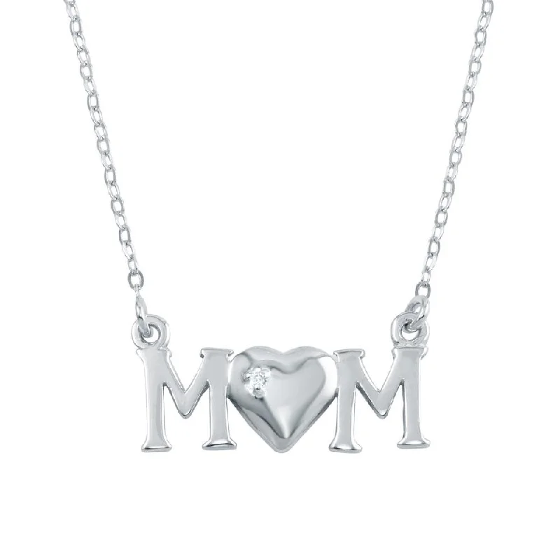 birthstone crystal pendant necklace-Rhodium Plated 925 Sterling Silver CZ MOM Necklace - SOP00105