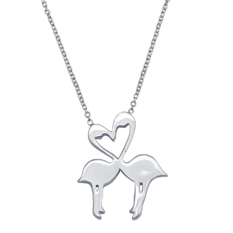 personalized letter necklace for women-Rhodium Plated 925 Sterling Silver Flat Flamingo Pendant Necklace - SOP00086