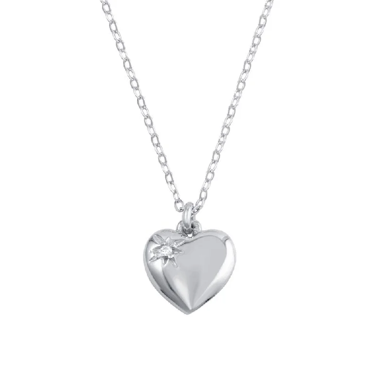 crystal quartz pendant necklace-Rhodium Plated 925 Sterling Silver Heart with CZ Necklace - SOP00101