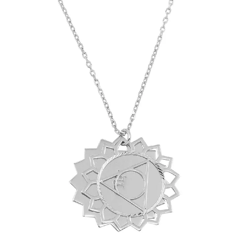 dainty sterling silver necklace for women-Rhodium Plated 925 Sterling Silver Manipura Chakra Symbol Necklace - SOP00055