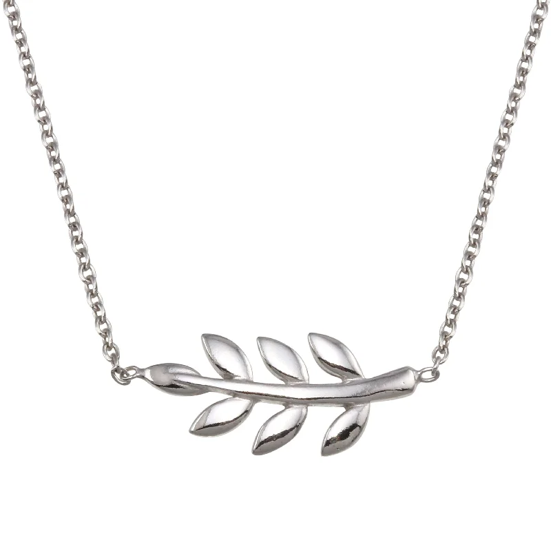 custom sterling silver necklace with name-Rhodium Plated 925 Sterling Silver Olive Branch Necklace - SOP00168