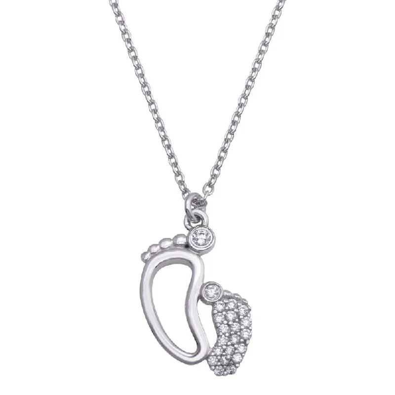 silver pendant necklace with gemstone-Rhodium Plated 925 Sterling Silver Open Foot Pendant Necklace with CZ - SOP00084