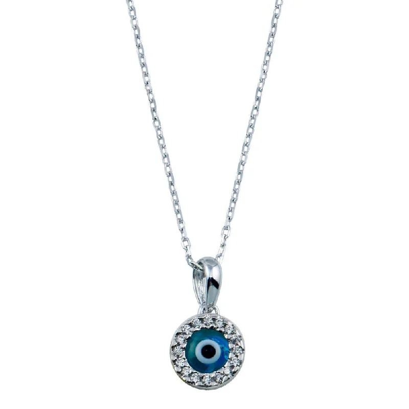 celestial charm pendant necklace-Silver 925 Rhodium Plated Round Evil Eye Necklace - GMP00006RH-BLUE