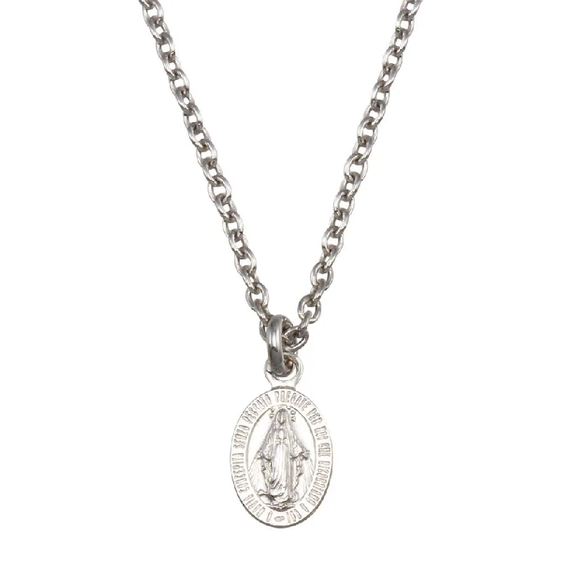 personalized choker necklace-Rhodium Plated 925 Sterling Silver Virgin Mary Medallion Pendant Necklace - SOP00155