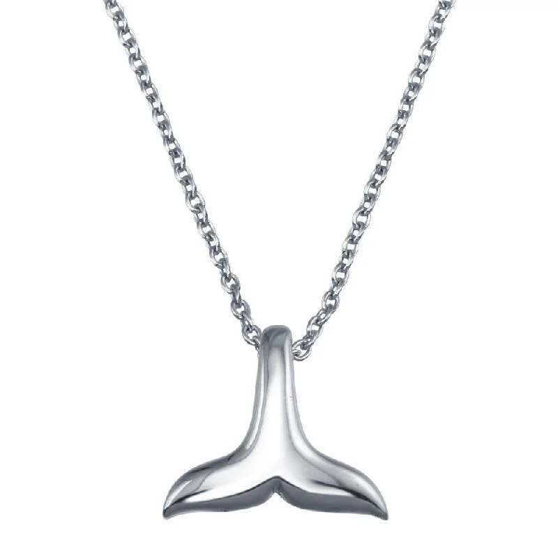 personalized flower pendant necklace-Rhodium Plated 925 Sterling Silver Whale Tail Pendant Necklace - SOP00150