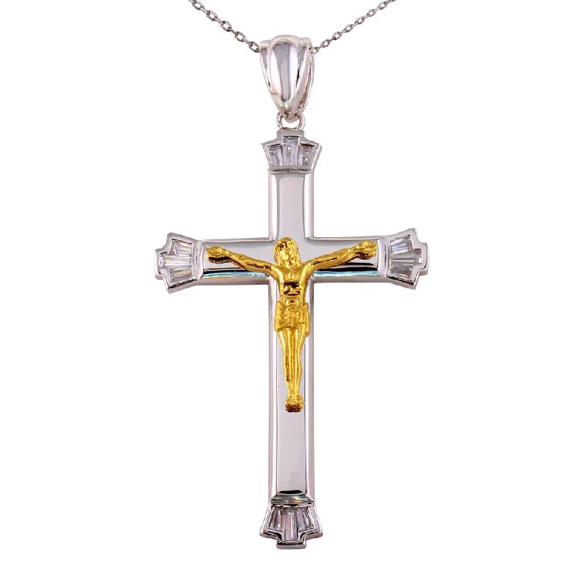 silver moon charm necklace-Two-Tone 925 Sterling Silver Crucifix Necklace - GMP00017RG