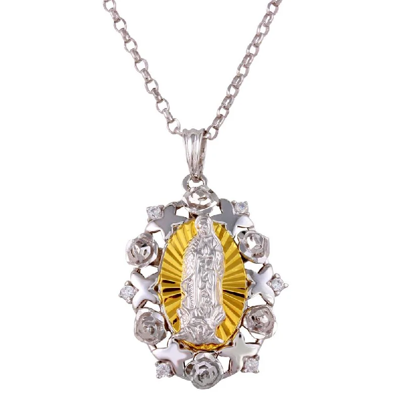 custom photo necklace for gift-Two-Tone 925 Sterling Silver Guadalupe Necklace with CZ - GMP00011RG