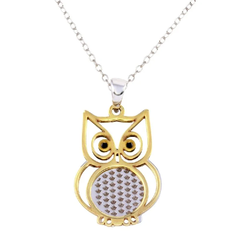 custom charm necklace for girls-Two-Tone 925 Sterling Silver Owl Pendant Necklace - SOP00063