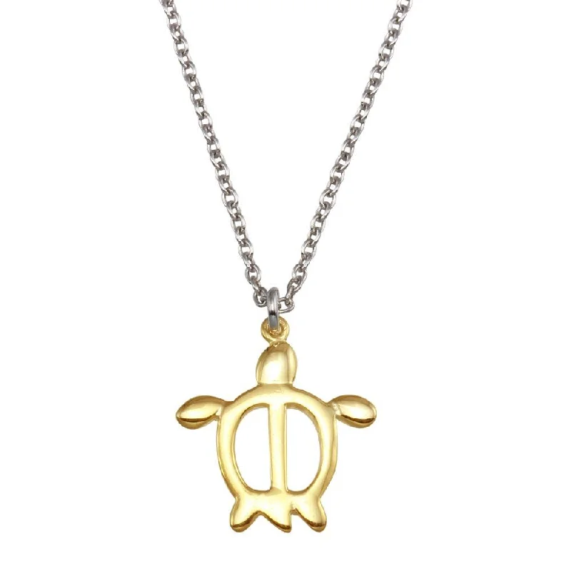 minimalistic silver necklace-925 Sterling Silver Two Toned Turtle Pendant Necklace - SOP00148