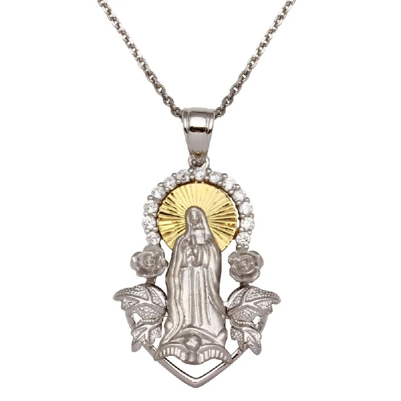 crystal ball pendant necklace-Two-Tone 925 Sterling Silver Virgin Mary Pendant Necklace - GMP00008RG