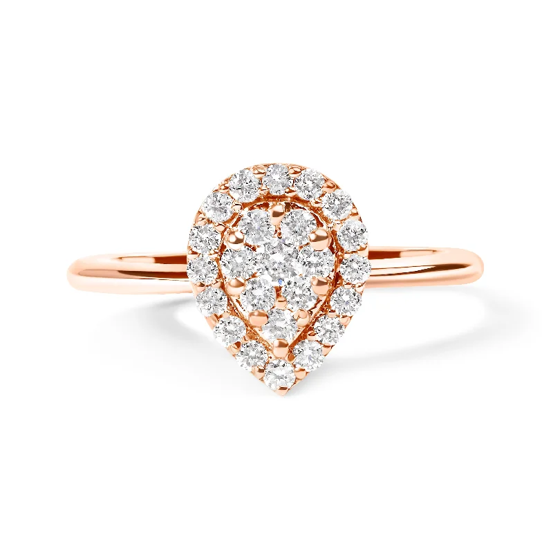 women’s rings with amethyst gemstones-10K Rose Gold 3/8 Cttw Composite Diamond Pear Shaped Halo Promise Ring