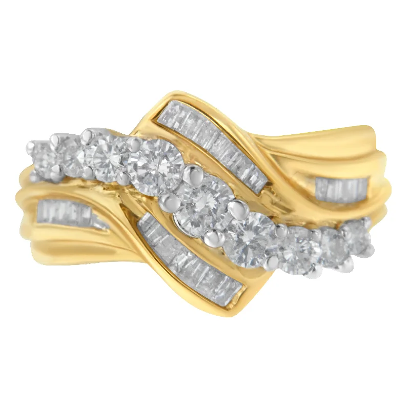 wedding bands for women with sapphire halos-10K Two-Toned Diamond Bypass Ring