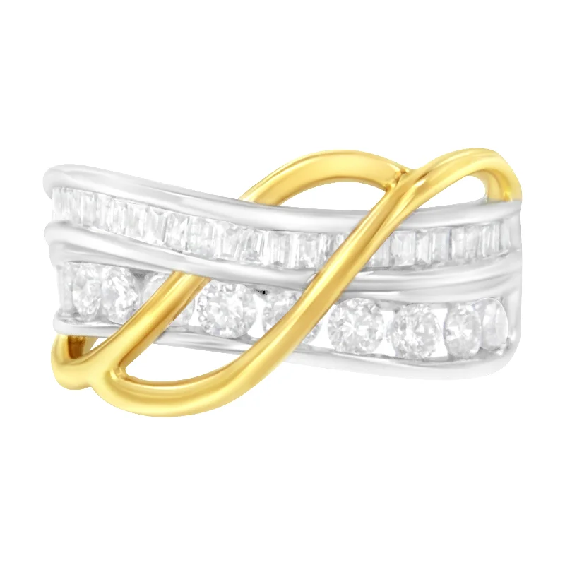 custom platinum rings with diamond accents-10K White and Yellow Gold 1 1/10 cttw Channel-Set Diamond Bypass Band Ring