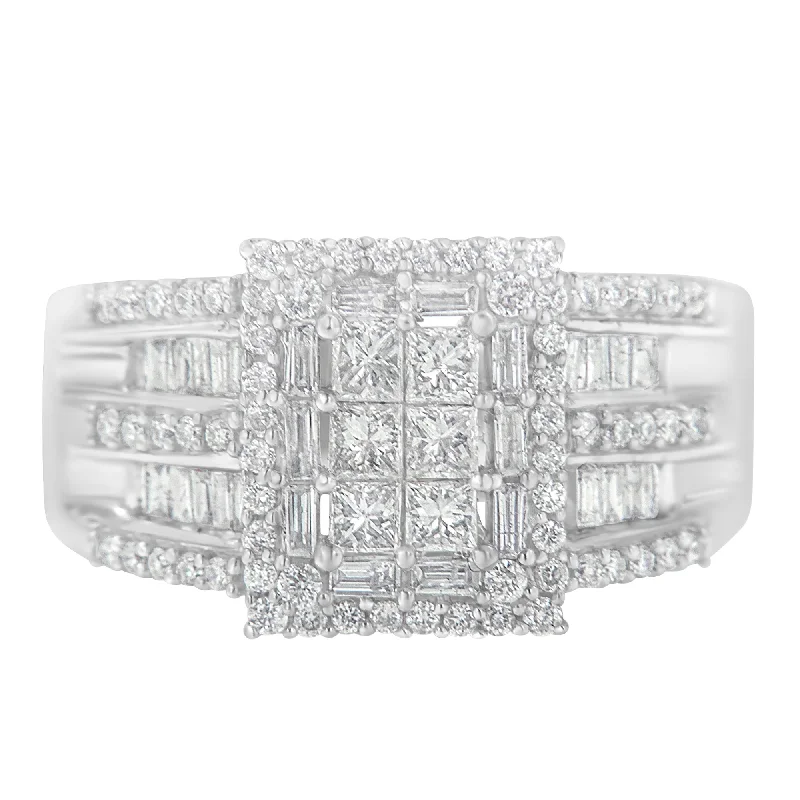 men’s wedding bands with contemporary designs-10K White Gold Diamond Cluster Ring