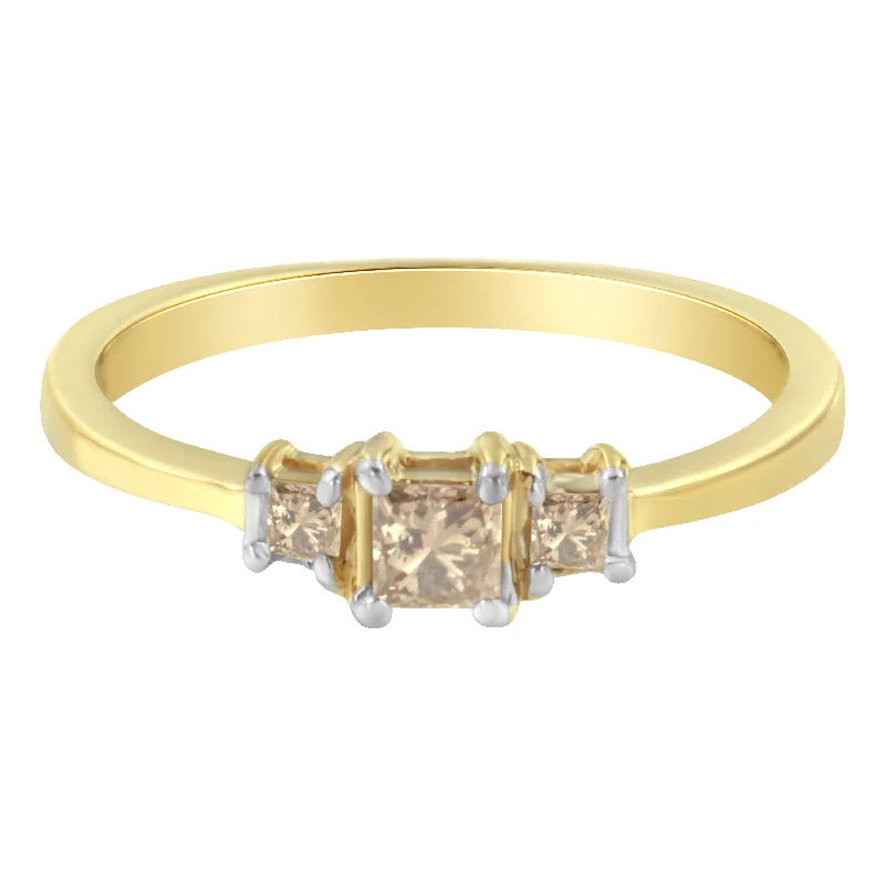 engagement rings with square diamond settings-10K Yellow Gold 1/4 cttw 4-Prong Princess-Cut Diamond 3 Stone Ring Band