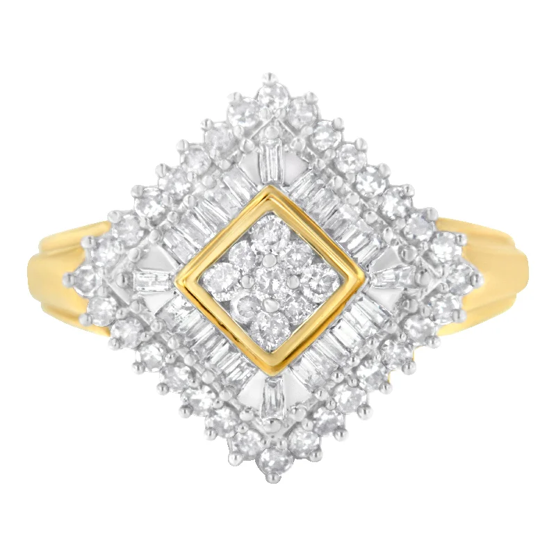 women’s rings with large gemstones-10K Yellow Gold Diamond Ballerina Ring