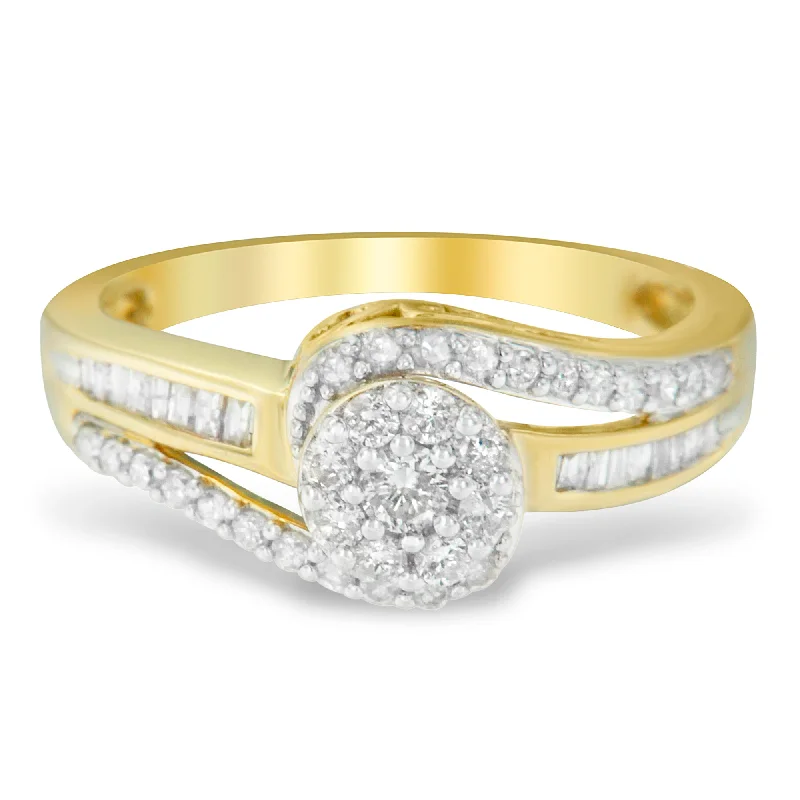 engagement rings with marquise-cut diamonds-10K Yellow Gold Diamond Cluster Ring