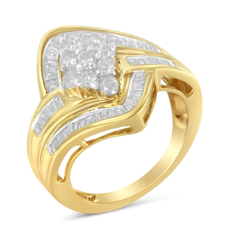 women’s gold rings with sapphire center stones-10K Yellow Gold over .925 Sterling Silver Diamond Bypass Cluster Ring