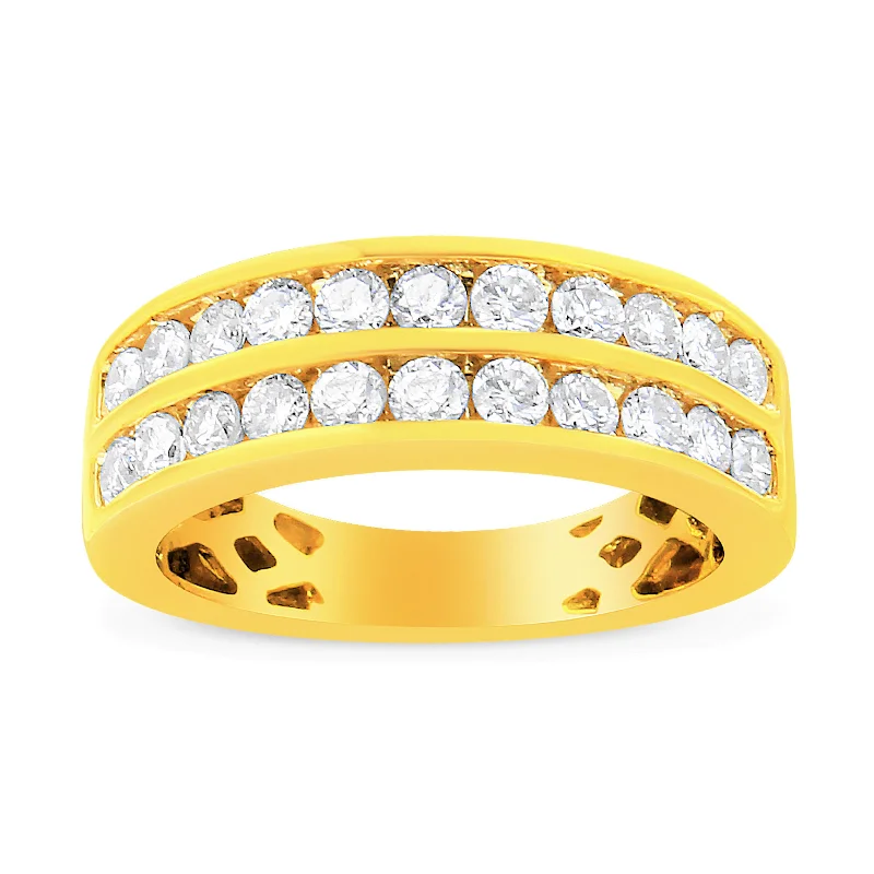 men’s platinum engagement rings with diamonds-10K Yellow Gold Two-Row Diamond Band Ring